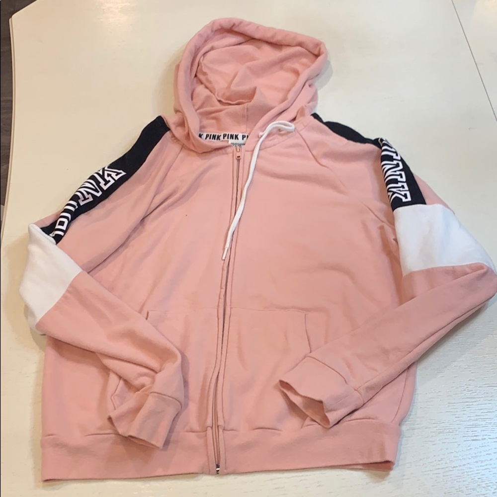 💋PINK brand zip up hoodie. Size M. Light Pink